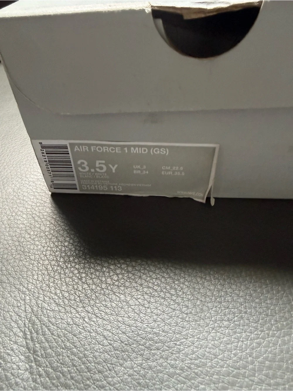 Nike Air Force MID (GS) Sneakers 314195 113 White/White/White Kids Size 3.5Y New
